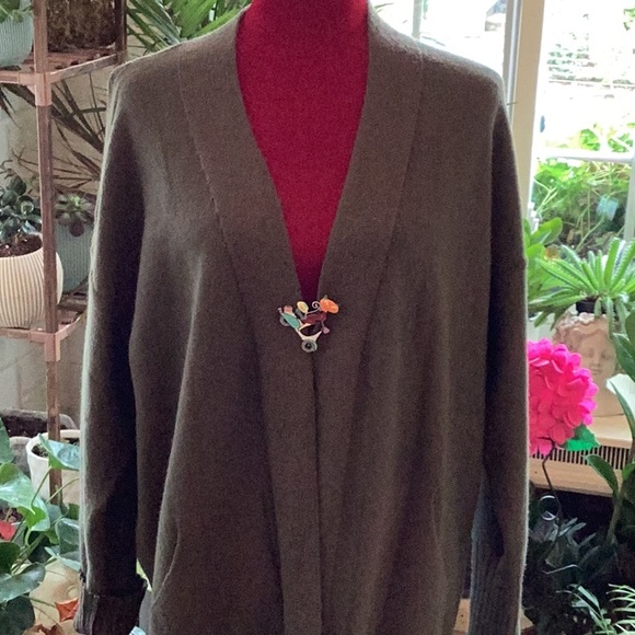 Size XXL OLIVE GREEN CARDIGAN SWEATER WITH TWO FRONT POCKETS ! - Picture 2 of 10
